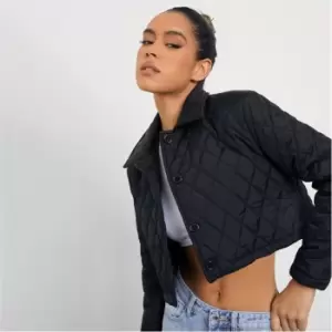 I Saw It First Cropped Quilted Button Down Shacket - Black