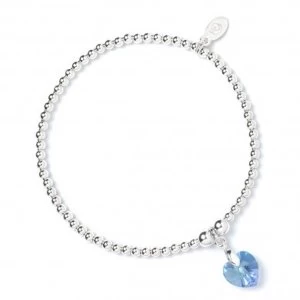 Aqua Swarovski Crystal Heart with Sterling Silver Ball Bead Bracelet