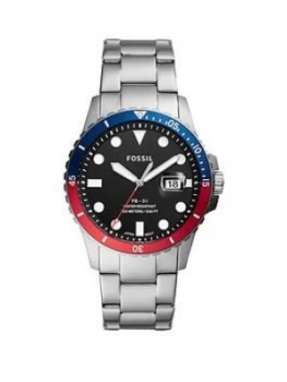 Fossil Black Date Dail With Red Blue Bezel And Stainless Steel Bracelet Men Watch