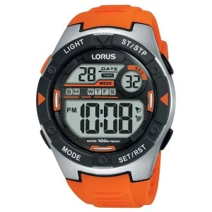 Lorus R2303NX9 Mens Digital Sports Watch with Orange Soft Silicone Strap