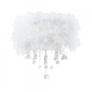 Flush Ceiling with White Feather Shade 3 Light Polished Chrome, Crystal