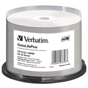 Verbatim C43756 52x Blank CD-R Thermal Printable Discs - 50 Pack Spind