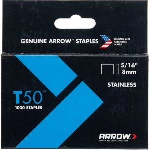 Arrow T50 Stainless Steel Staples 8mm Pack of 1000