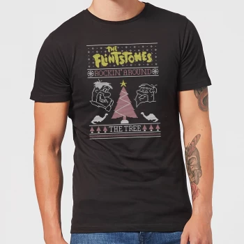 Flintstones Rockin Around The Tree Mens Christmas T-Shirt - Black - 4XL - Black