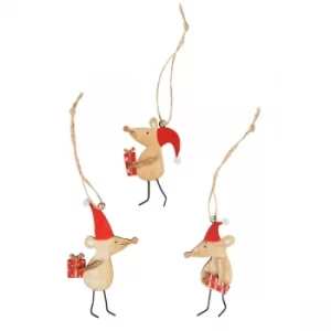 Sass & Belle Christmas Mice Wooden Hanging Decoration (One Random Supplied)