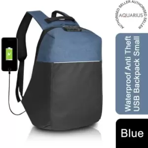 Aquarius Waterproof Anti Theft Backpack with USB Charging Port - Blue
