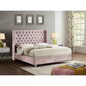Adriana Upholstered Beds - Plush Velvet, Small Double Size Frame, Pink - Pink
