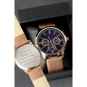 Personalised Rose Gold Watch with Brown Strap