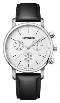 Wenger Urban Classic Chrono Black Leather Strap Silver Watch