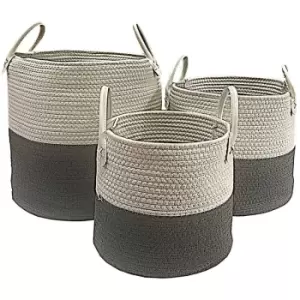 Cotton Rope Woven Storage Basket Collapsible Laundry Basket Nursery Organiser [Dark Grey,Full Set (s+m+l)]