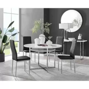 Furniture Box Adley White High Gloss Storage Dining Table and 4 Black Milan Chrome Leg Chairs