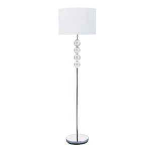 1 Light Floor Lamp Chrome, with Glass Decoration & White Fabric Shade, E27
