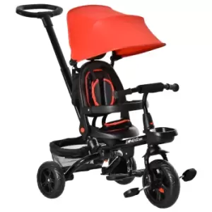 Homcom 4 In 1 Baby Tricycle W/ Push Handle Brake Clutch Footrest Handrail Belt Red