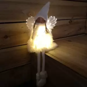 50cm LED Plush Sitting White Angel Woolly Dress and Hat - Snowtime
