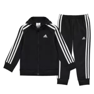 adidas 3 Stripe Fleece Tracksuit - Black