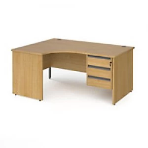 Dams International Left Hand Ergonomic Desk with 3 Lockable Drawers Pedestal and Oak Coloured MFC Top with Graphite Panel Ends and Silver Frame Corner
