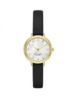 Kate Spade New York Kate Spade Mother Of Pearl And Gold Detail Dial Black Leather Strap Ladies Watch