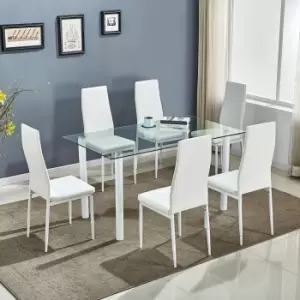Glass Dining Table Set of 6 Kitchen Dining Table With 6 Chairs