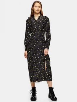 Topshop Ruffle Shirt Dress - Mustard, Mustard, Size 10, Women