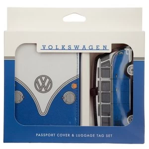 Volkswagen VW T1 Camper Bus Blue Passport Holder and Luggage Tag Set