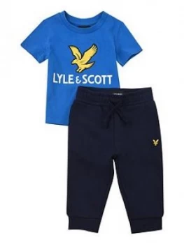 Lyle & Scott Toddler Boys Eagle Logo Tee And Jog Set - Blue, Size 9 Months