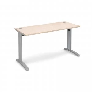 TR10 Straight Desk 1400mm x 600mm - Silver Frame maple Top