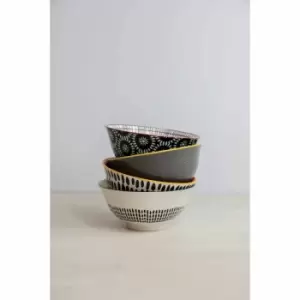 Kitchencraft Patterned Cereal Bowl Set In Gift Box, Ceramic, 'monochrome' Designs, 15Cm, 4 Pieces