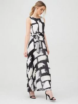 Wallis Smudge Colourblock Pleated Maxi Dress - Black, Size 10, Women
