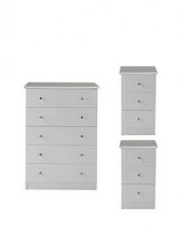 Swift Dakota 3 Piece Ready Assembled Package - 5 Drawer Chest And 2 Bedside Chests