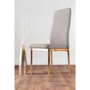 4x Milan Cappuccino Grey Gold Hatched Faux Leather Dining Chairs - Cappuccino