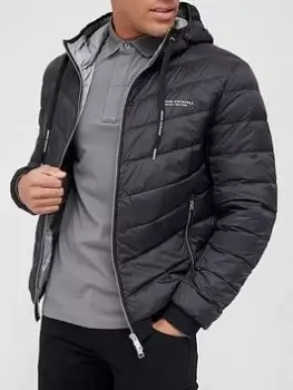 Armani Exchange Hooded Padded Down Fill Jacket - Black, Size XL, Men