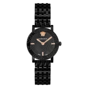 Versace Greca Glass Ladies Black IP Bracelet Watch