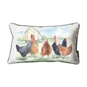 Aquarelle Chickens Cushion MultiColoured
