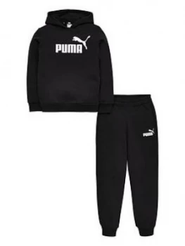 Puma Essentials Logo Boys Hooded Sweat Suit Black