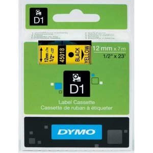 Dymo 45018 Black on Yellow Label Tape 12mm x 7mm