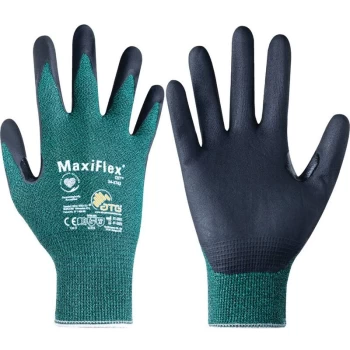 Cut Resistant Gloves, NBR Coated, Black/Green, Size 8 - ATG