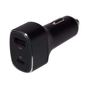 Maplin Dual Port Car Charger USB-A & USB-C with PD Power Delivery 30W 2.4A