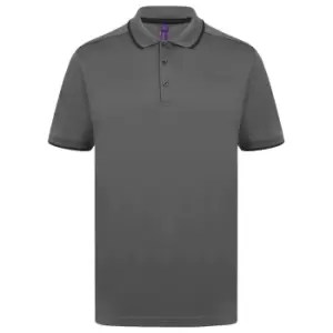 Henbury Mens HiCool Tipped Polo Shirt (S) (Charcoal/Black)