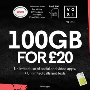 VOXI 100GB 30 Day Pay As You Go SIM Card - £20 included