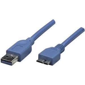 Manhattan USB 3.0 Cable [1x USB 3.2 1st Gen connector A (USB 3.0) - 1x USB 3.2 1st Gen connector Micro B (USB 3.0)] 1m Blue gold plated connectors,