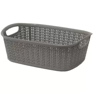 JVL - Loop Plastic Rectangular Small Storage Basket with Handles, 20 x 26 x 9.5 cm, 3 Litres, Grey Knit Design