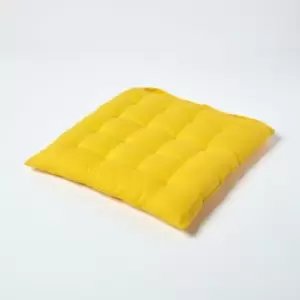 Yellow Plain Seat Pad with Button Straps 100% Cotton 40 x 40cm - Homescapes