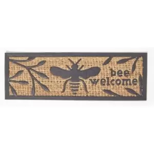 Homescapes - Bumble Bee Rubber & Coir Doormat - Black and Natural