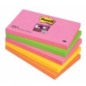 Post it Super Sticky Notes 76 x 127mm Neon Rainbow 5 x Pack of 90