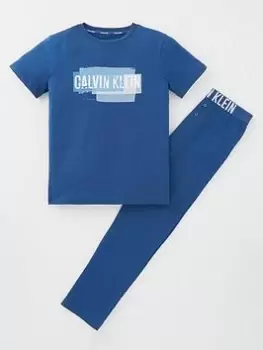 Calvin Klein Boys Short Sleeve And Pant Pj Set - Blue, Multi, Size 10-12 Years