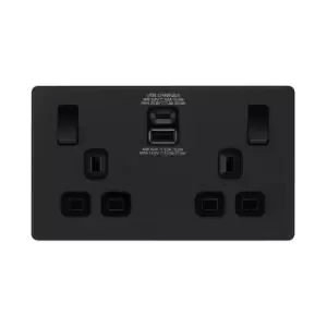 BG Evolve Matt Black Double Switched 13A Power Socket + USB C 30W + USB A (2.1A) - PCDMB22UAC30B