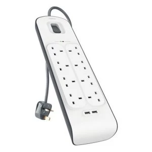 Belkin BSV804AF2M 8 Socket Surge Protector Extension Cable with 2 USB Ports - 2M