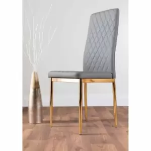 Furniture Box 6 x Milan Modern Stylish Gold Hatched Diamond Faux Leather Dining Chairs Seats Grey
