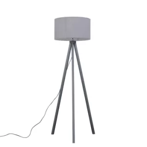 Barbro Painted Grey Wood Tripod Floor Lamp With XL Grey Shade
