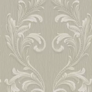 Belgravia Decor Tiffany Scroll Beige Textured Wallpaper